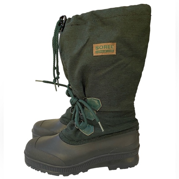 Sorel Dark Green Felt Lined Over Calf Weather Boots Waterproof Size 9 - Picture 4 of 13